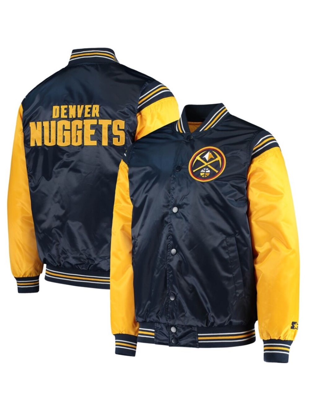 STARTER Denver Nuggets Starter Navy/Gold The Enforcer Varsity Satin Full-Snap XL